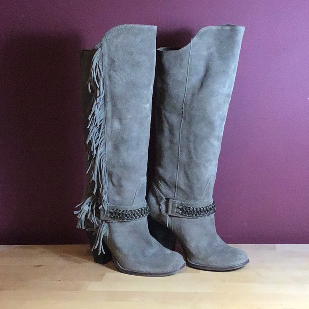 Mia Limited edition Taupe Suede Fringe Boots Size 8
